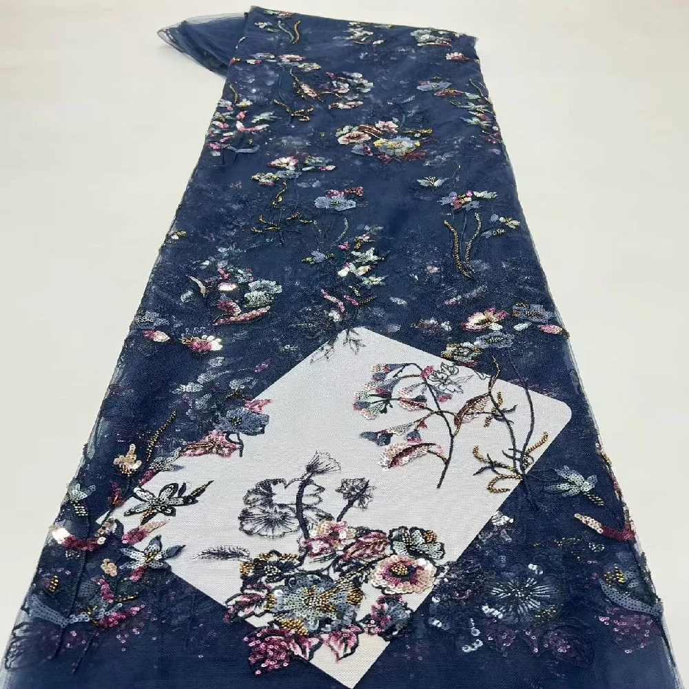 

Gold African sequins net lace fabric high quality african french tulle lace embroidery lace fabric for party dress