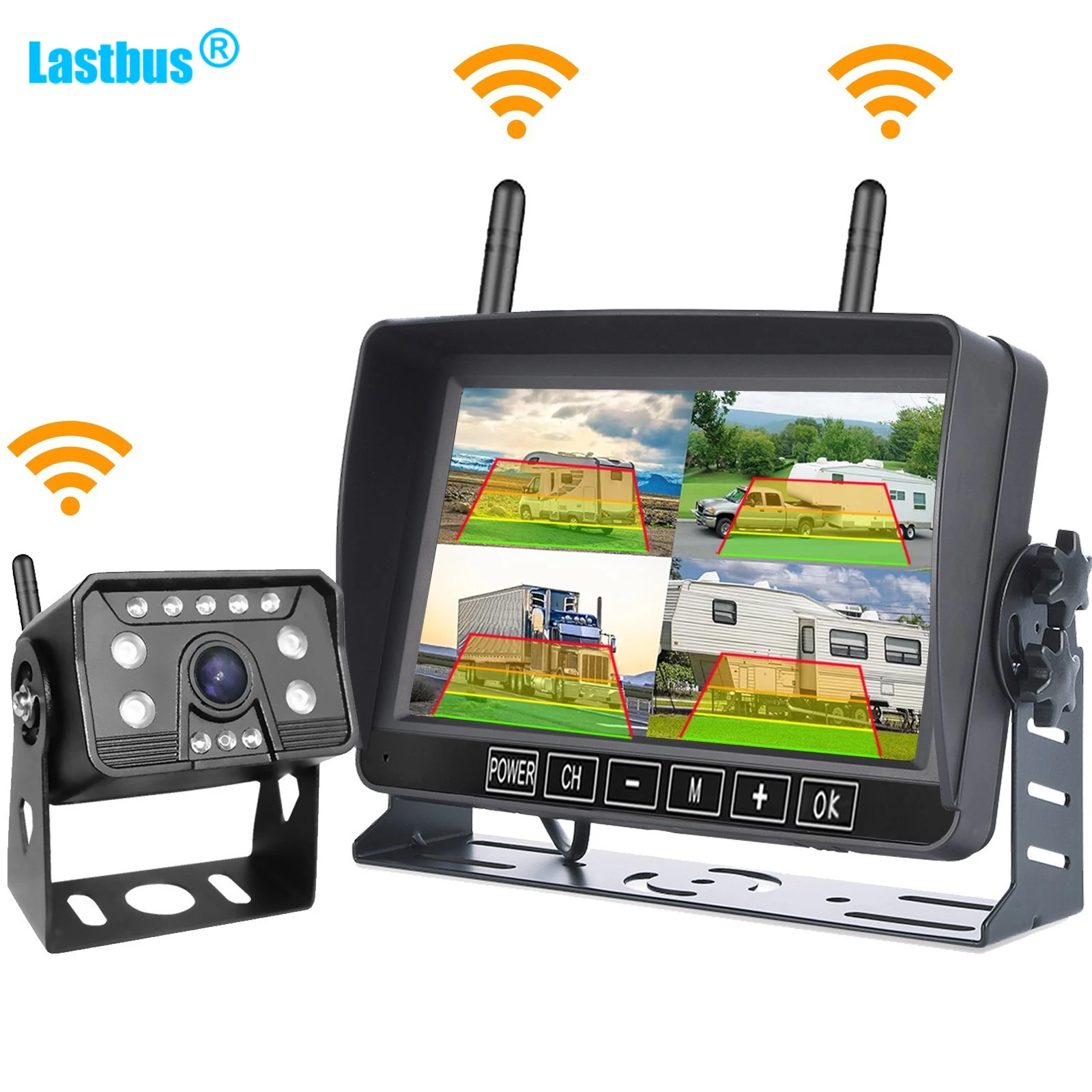 

Lastbus Digital Wireless 7" Quad Monitor Built-in DVR Max 128GB Reversing Camera Truck
