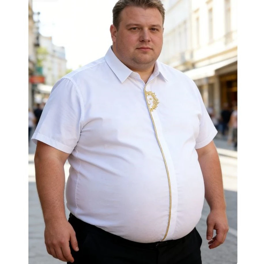 

Мужская рубашка большого размера с коротким рукавом; мужская повседневная рубашка большого размера; карманы;