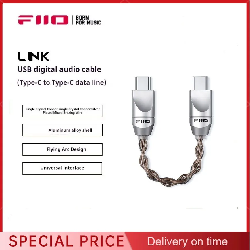 FiiO Link LT-TC6S Kabel Audio Digital USB Tipe-c Ke Kabel Data Tipe C Adaptor Tembaga Monokristalin untuk KA15 KA17