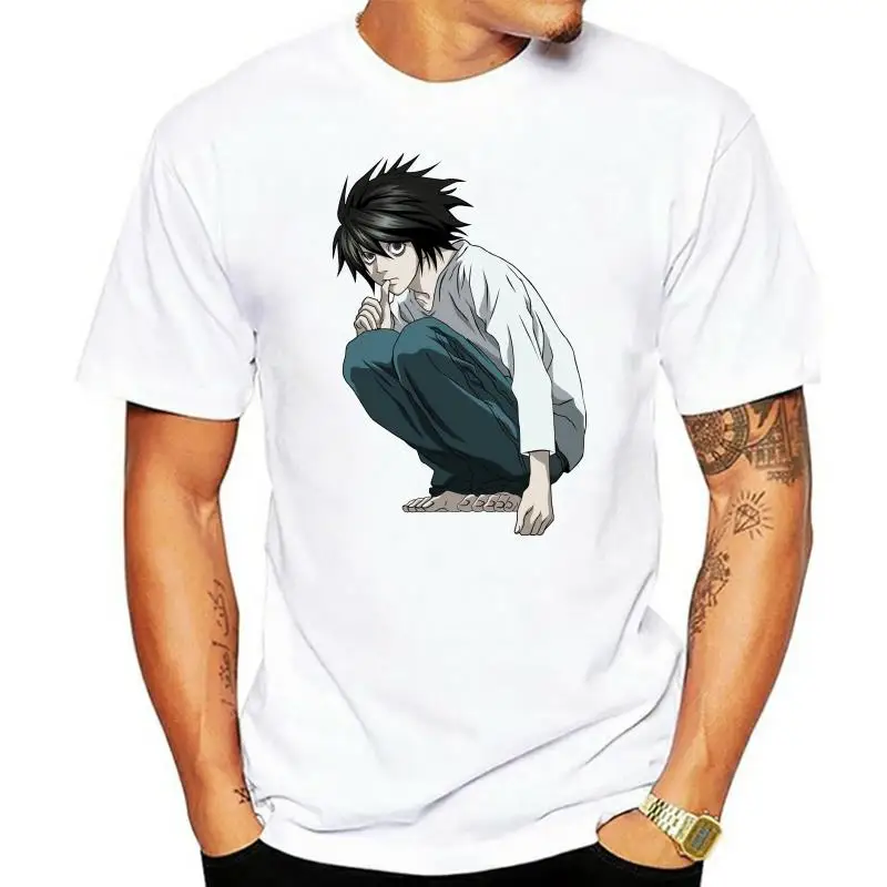 Death Note L T Shirt White Color Mens Fashion Short Sleeve Death Note Ryuuku T-shirt Tops Tees Tshirt Casual T-shirt