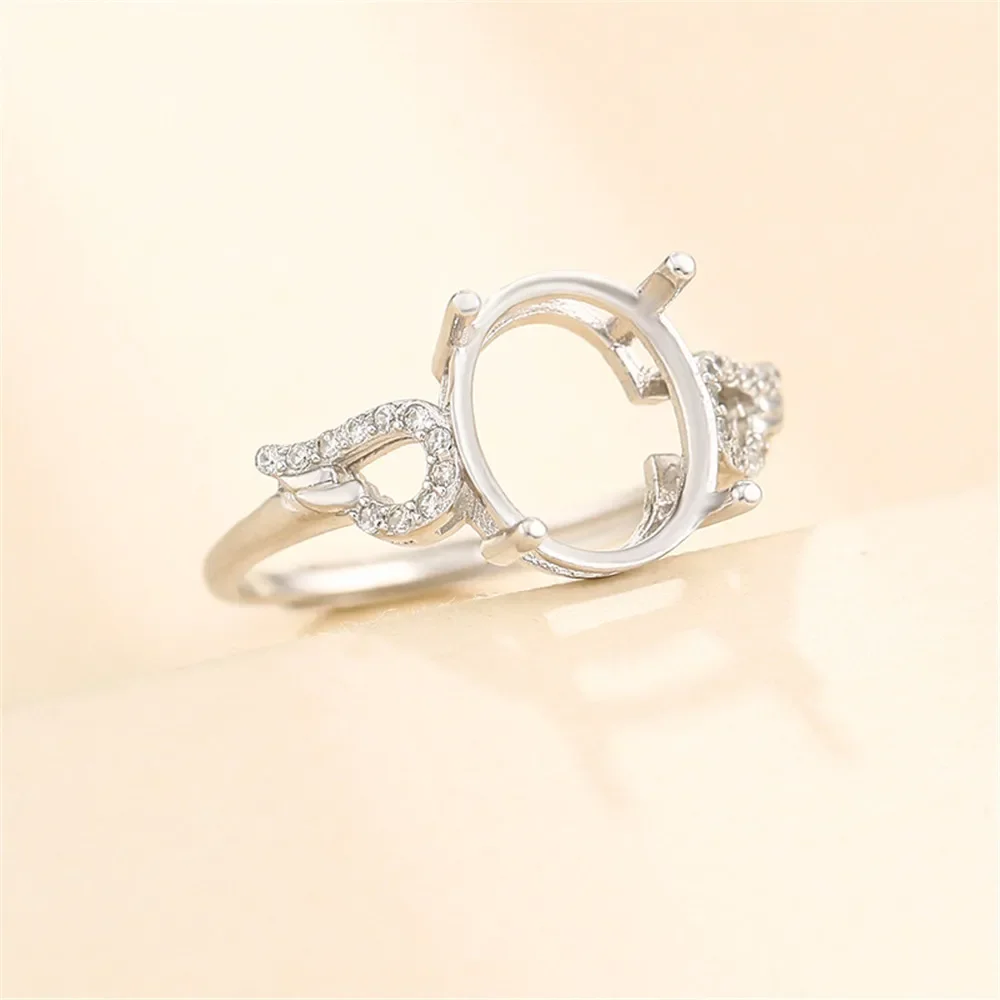 

White Gold Plated 925 Silver Adjustable Ring Setting for 10x12mm Oval Cabochons