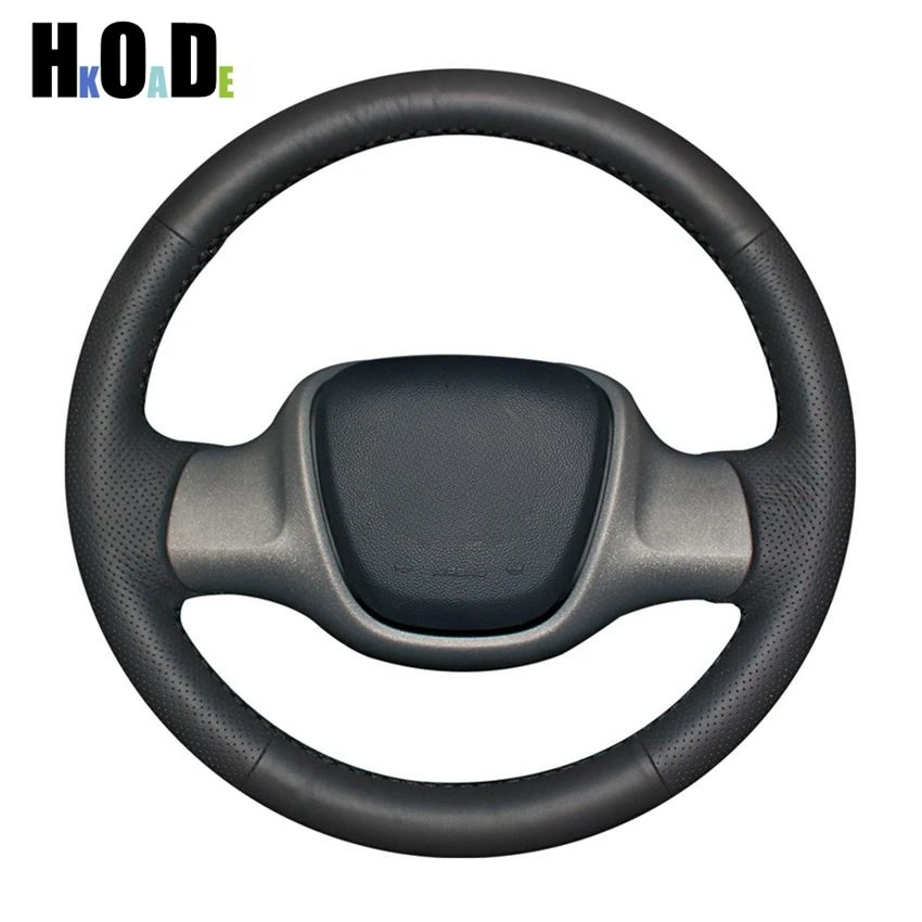 Black PU Artificial Leather Steering Wheel Cover Hand-stitched Car Steering Wheel Covers for Smart Fortwo