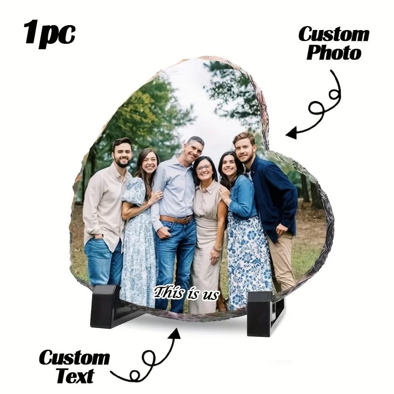 

Photo heat transfer heart-shaped photo frame, DIY blank slate photo stand for weddings (including display stand)