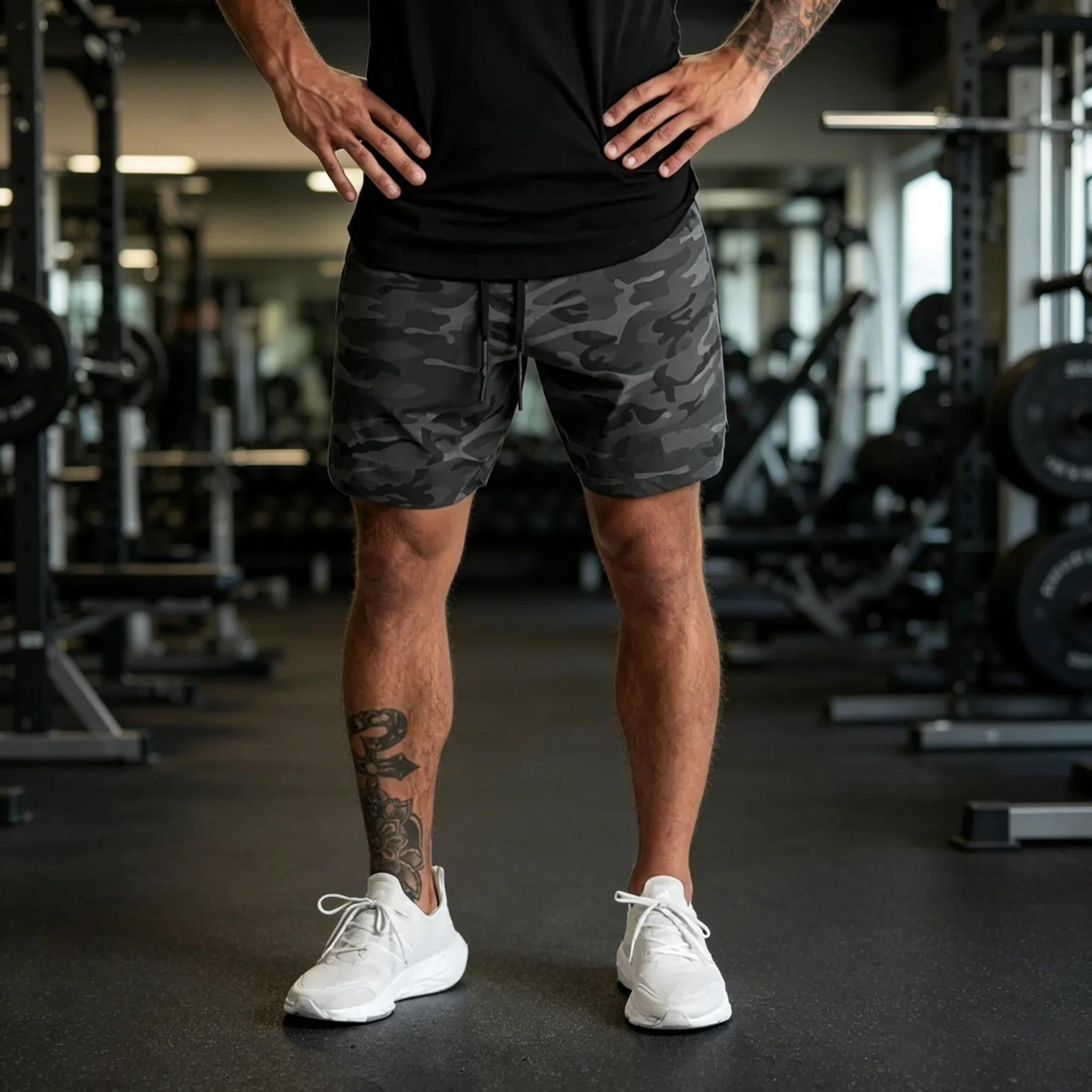 Men's Camouflage Shorts Woven Fabric Quick-Dry Breathable Single Zipper Pocket Gym Training Basketball Jogging Sports Shorts