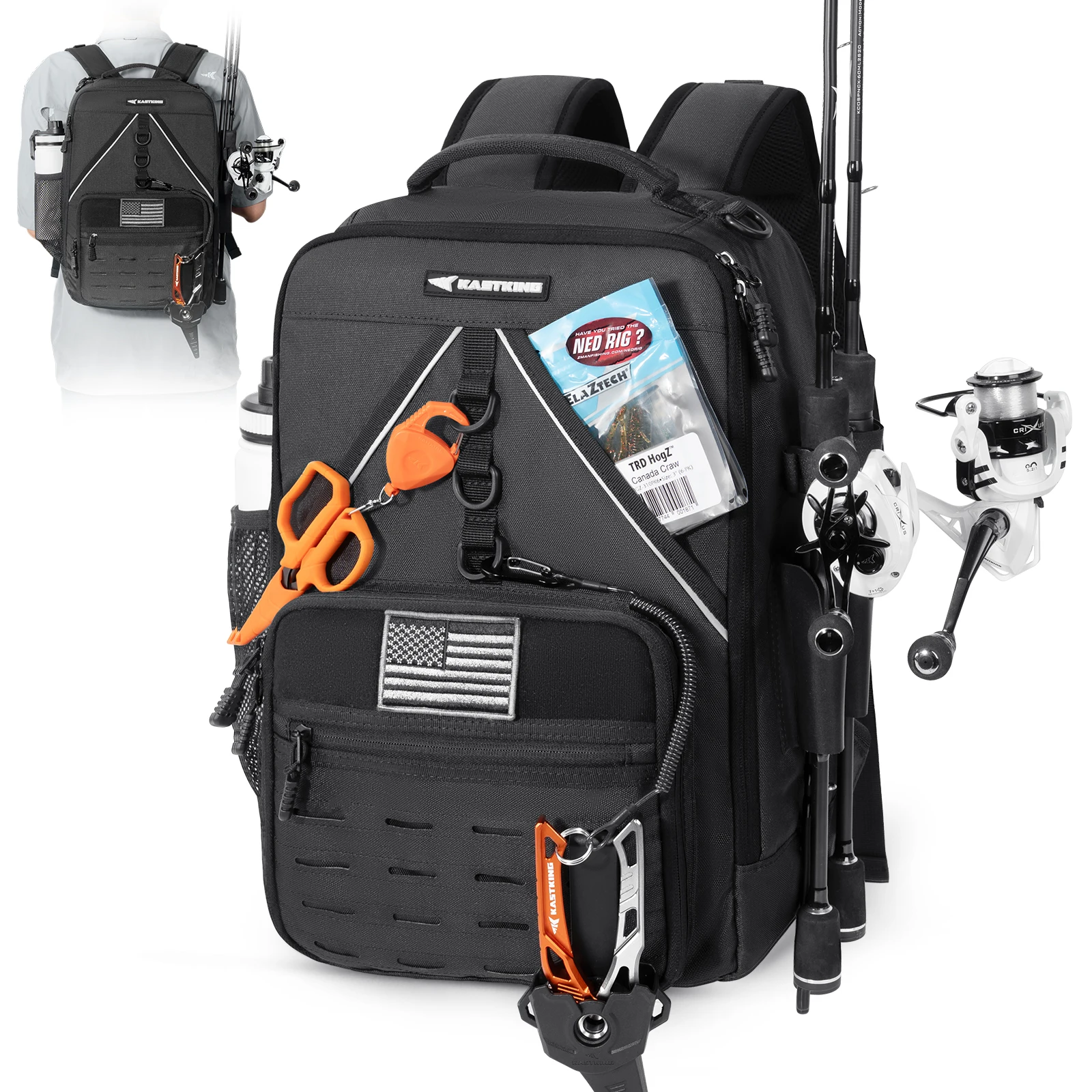 Рюкзак для рыболовных снастей KastKing KarryAll KastMate, водостойкая сумка для снастей с двумя держателями для удочек, рыболовные снасти и снаряжение с