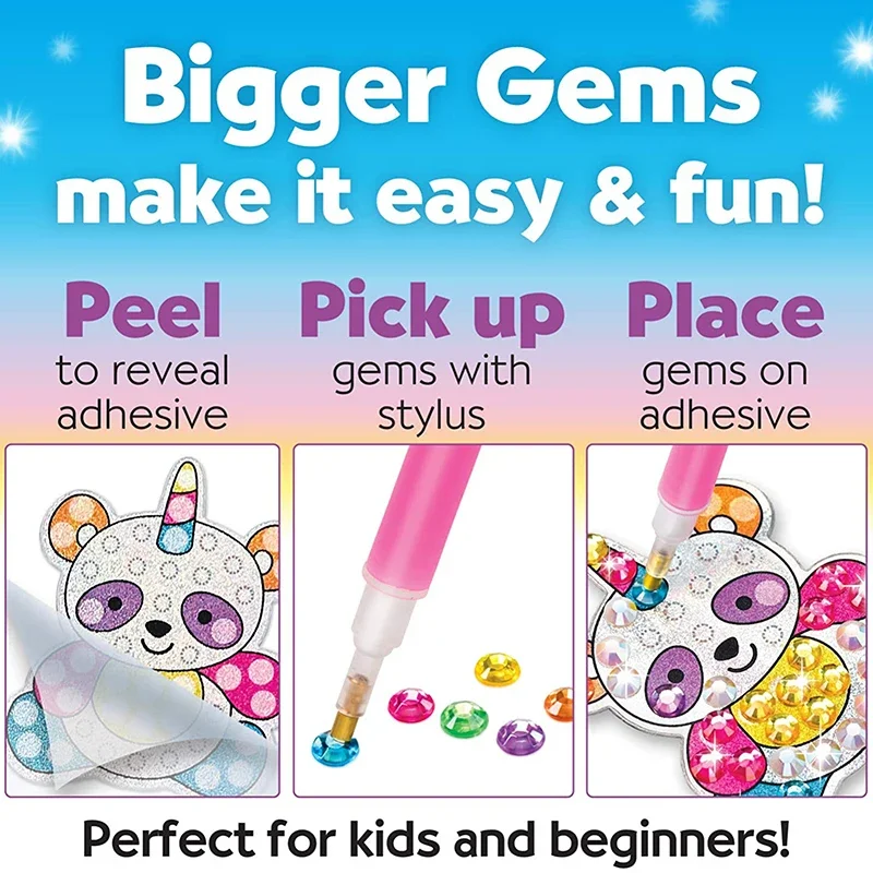 Kit de peinture diamant Big Gem pour enfants, créer 12 autocollants, bricolage, artisanat d'art, filles, garçons, magique, 5D, peinture par numéros, jouets, cadeau