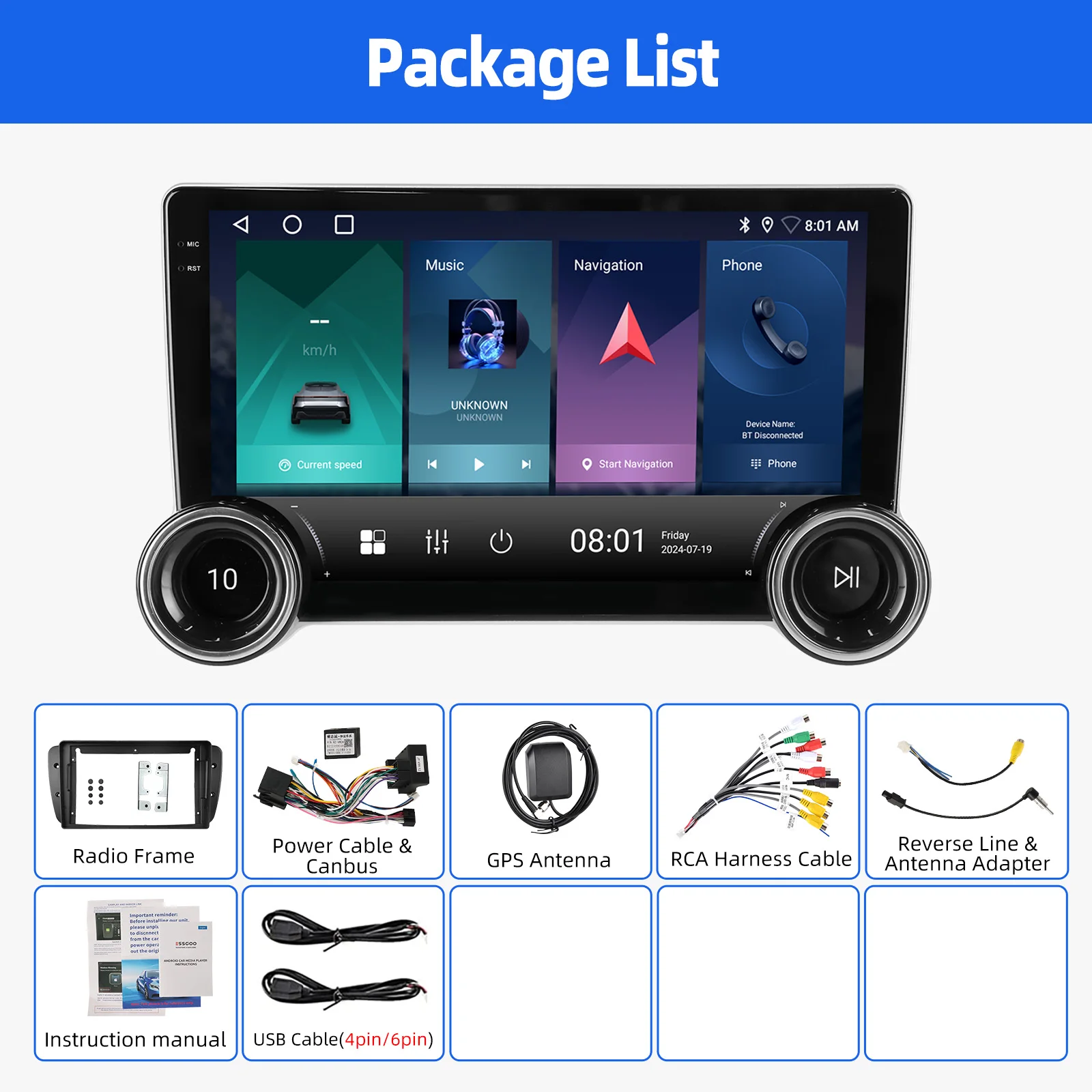 ESSGOO 10'' 32/64G Android 15 Autoradio Für Seat Ibiza 6J 2009-13 Carplay Android Auto GPS Navi WIFI BT FM RDS Mit Doppel Knopf – Detail 18