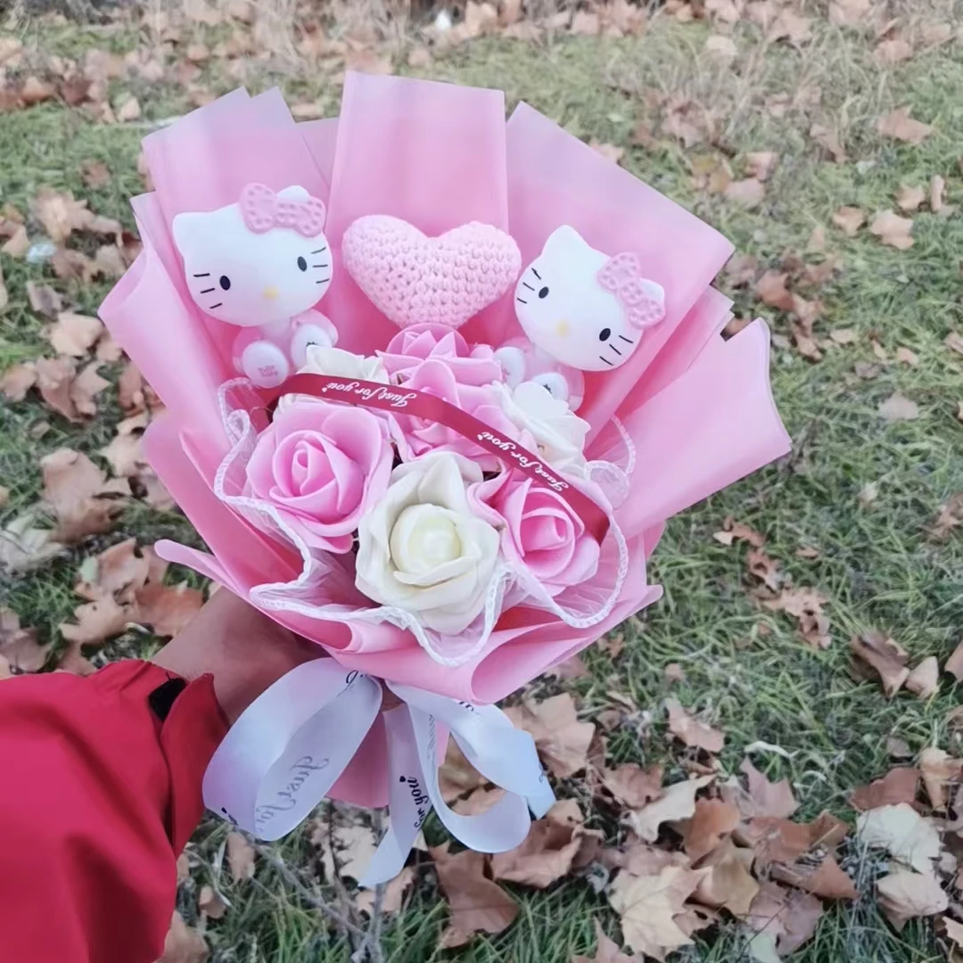 Anime Hello Kitty Anime Stili periferici BouquetFori di rose artificiali Matrimonio Natale Regalo di San Valentino