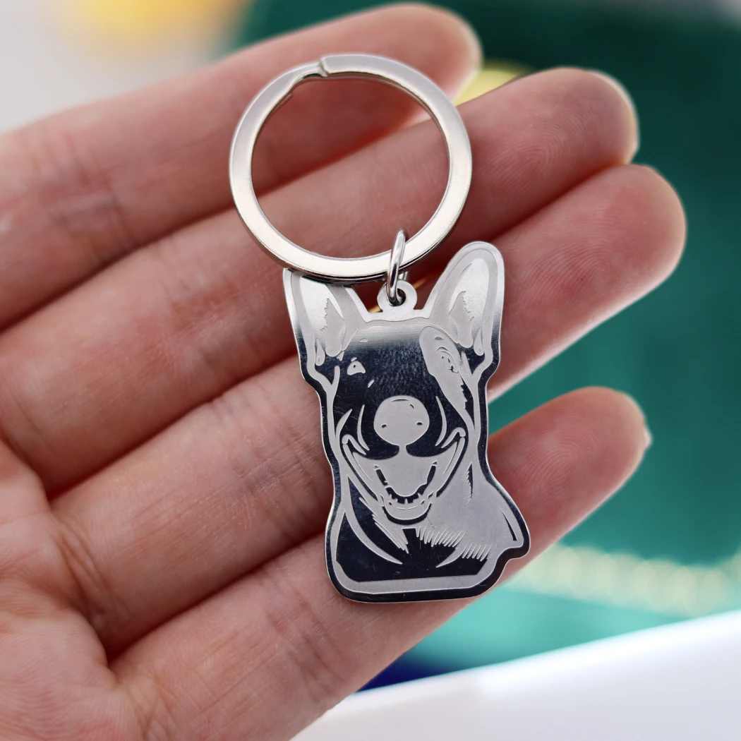 Stainless Steel Simple Bull Terrier Dog Keychain Jewelry Animal Dog Pet Lover Pendant Keychain