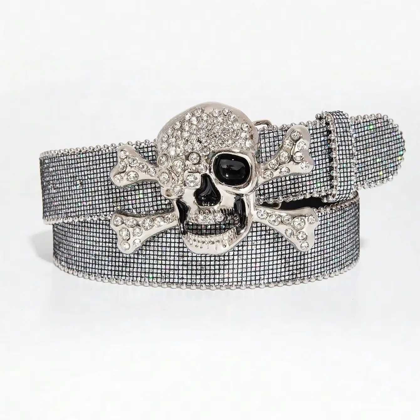 1pc women's Y2K rhinestone skull buckle silver belt, American-style cool and sweet versatile denim belt view 5