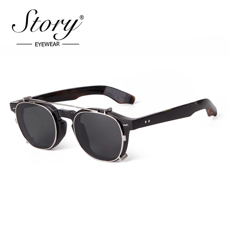 HISTORIA Vintage remache Steampunk Clip en Gafas De Sol mujeres hombres clásico cuadrado extraíble lente polarizada Gafas De Sol Gafas De Sol