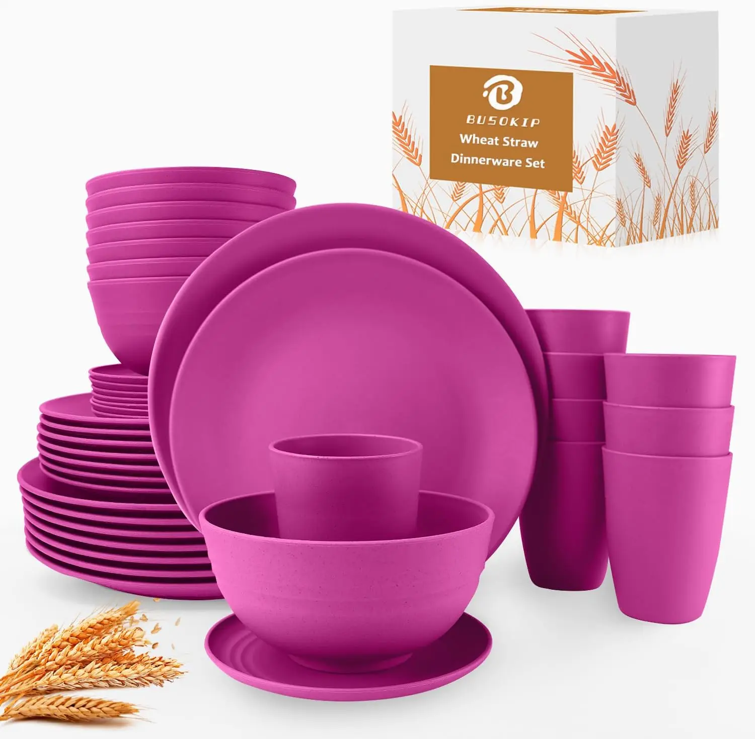 

Наборы столовой посуды из пшеничной соломы, 40 предметов, наборы тарелок и мисок, обеденные тарелки, миски для хлопьев и чашки для питья, Unbre