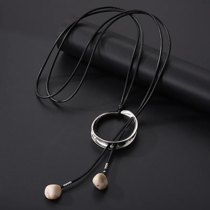Sweater long chain popular women Europe and the United States retro foreign trade leather rope metal exagger