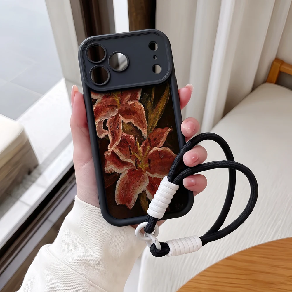 Künstlerische rote Lilien-Handyhülle mit Lanyard für Samsung Galaxy Note 20 S25 S26 Plus S24 S23 FE S25 S24 Ultra A57 A07 5G Silikonhülle – Detail 3