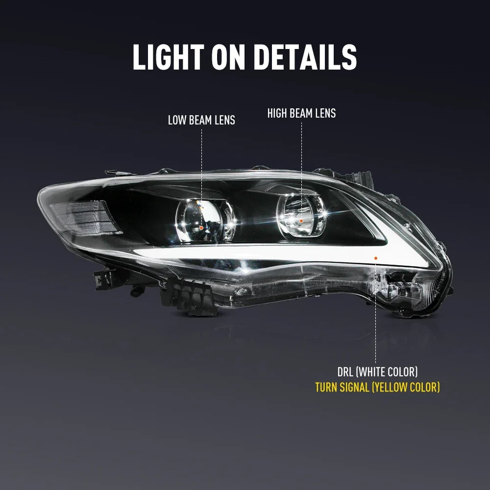 Coppia di fari per auto a LED per Toyota Corolla 2011-2013 Lampada frontale anteriore DRL Indicatori di direzione Fari Plug and Play