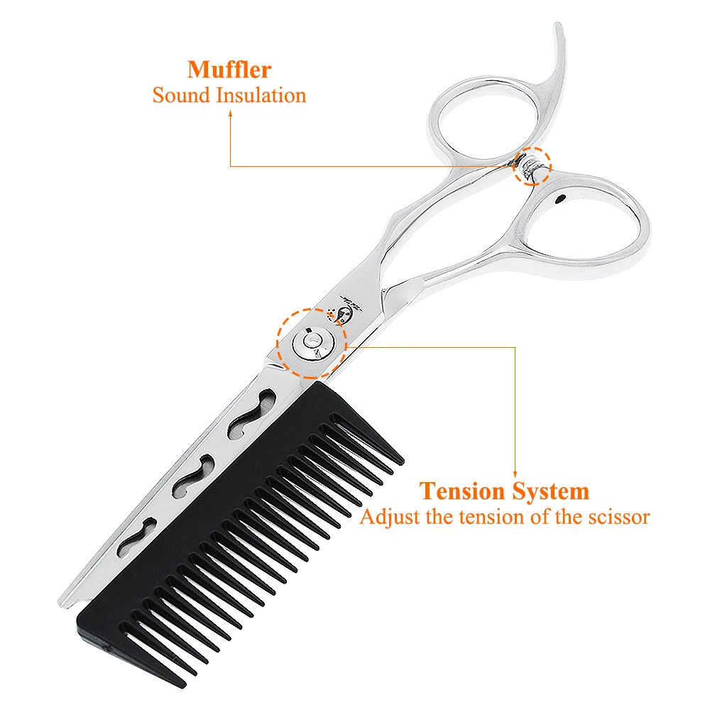 

6 Inch Professional Barber Scissors Precise Hair Cutting Shear with Built-in Detangling Comb Hairdressing Haircut Tijeras A0195A