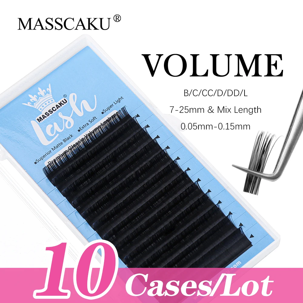 

MASSCAKU 10cases/lot 12Rows Classic Individual Eyelashes Extension Natural Silk False Eyelash Supplies Volume Make Up for Women