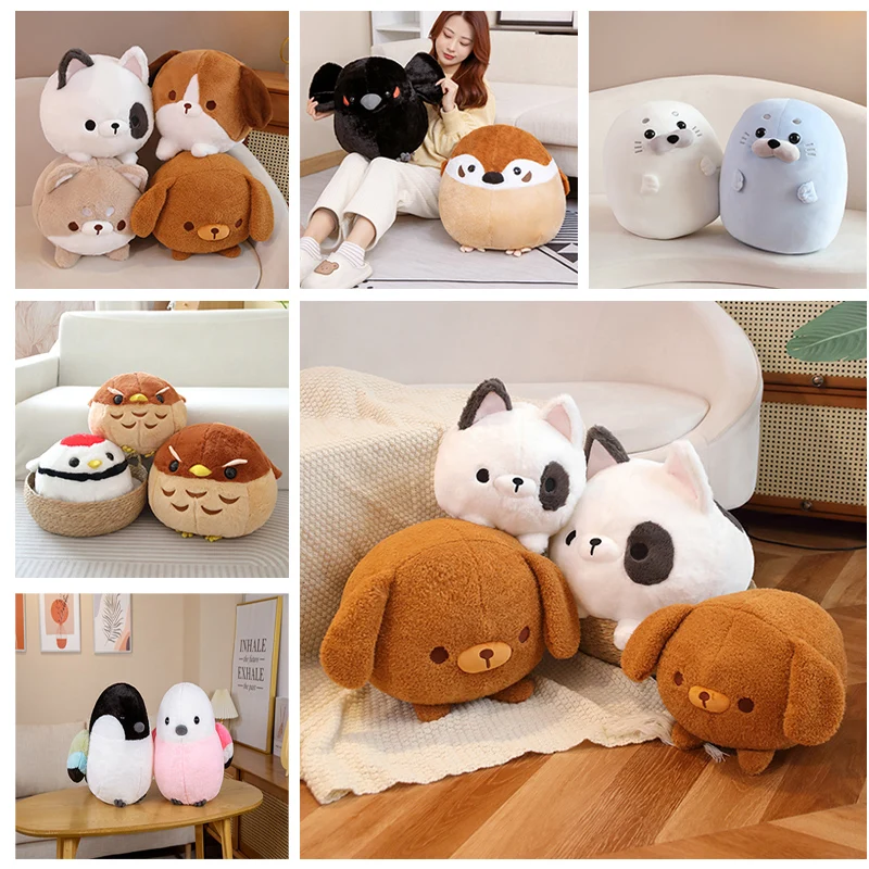 

30/40cm Cartoon Fat Round Avifauna Plush Toys Stuffed Animal Doll Soft Dog Seal Lion Pillow Cute Birthday Gift for Kids Girls