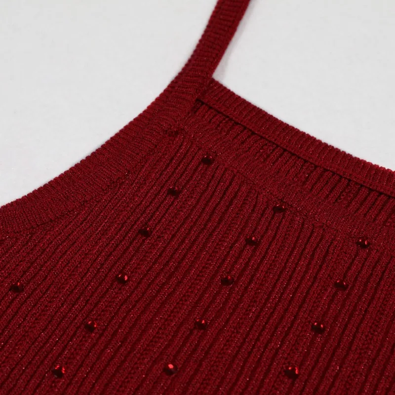 جودة مخصصة في المخزون محبوك الإجتماعي الإنترنت الشهيرة حجر الراين الصوف المنسوجة أعلى + مجموعة الحمالات بلا أكمام