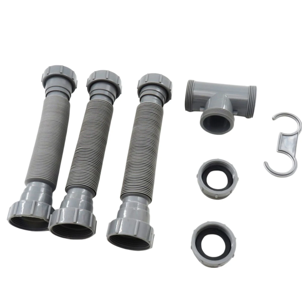 Adjustable Double Sink Drain Kit: Flexible 1-1/2 & 1-1/4 Inch P Trap Sink Drain Adjustable Pipes Leak-Proof  Accessories