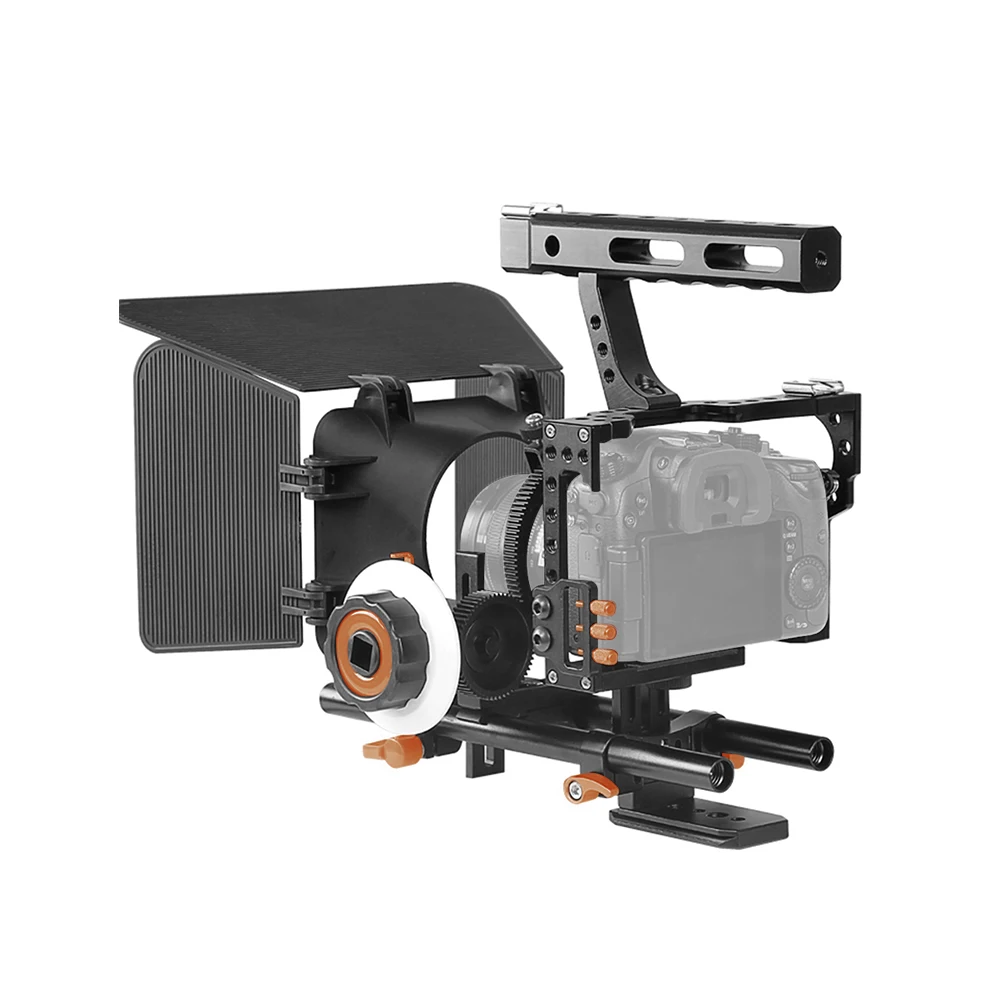 C500 Aluminum Alloy Camera Camcorder Video Cage Rig Kit Film Making System w/ Matte Box + Follow Focus + Handle + 15mm Ro