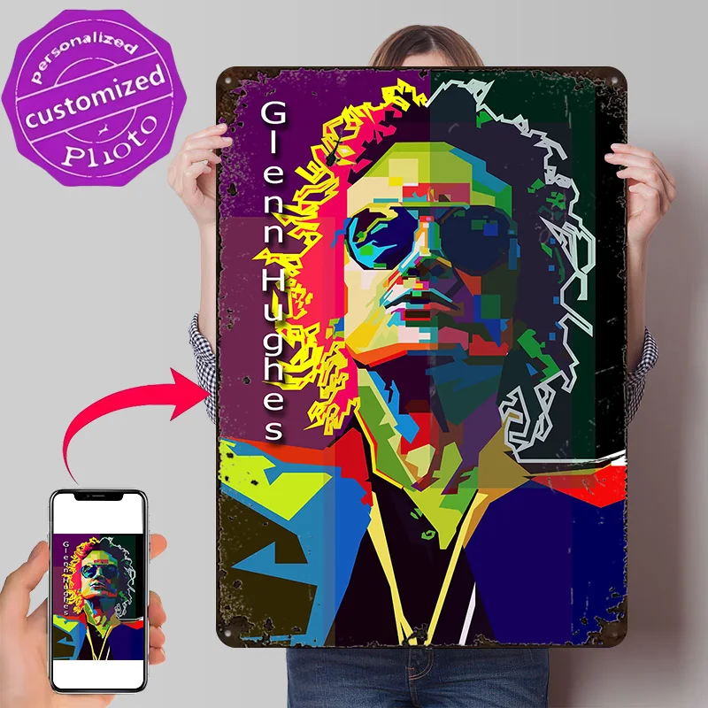 Glenn Hughes Pop Art WPAP Personalized 3D Textured Metal Poster Wall Art Tinplate Sign for Living Room Decorations Funny Signs