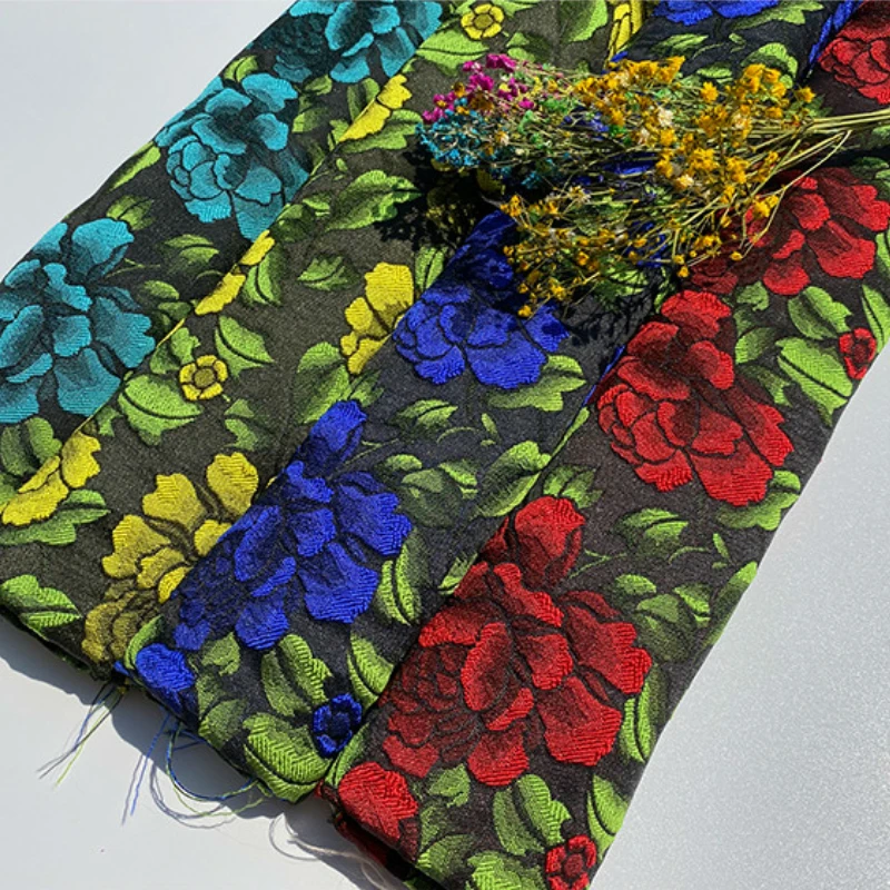 

Жаккардовая пряжа, окрашенная парчовая ткань с цветочным узором для одежды, платья, креативный дизайнер, ручная работа, материал для шитья своими руками, ткань