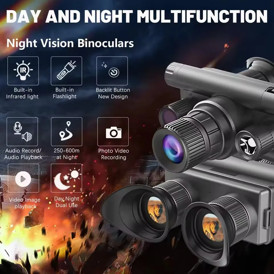 

4K Digital Binoculars Night Vision IR Flashlight Helmet-Mounted Video Camera for Outdoor Hunting 600m Range