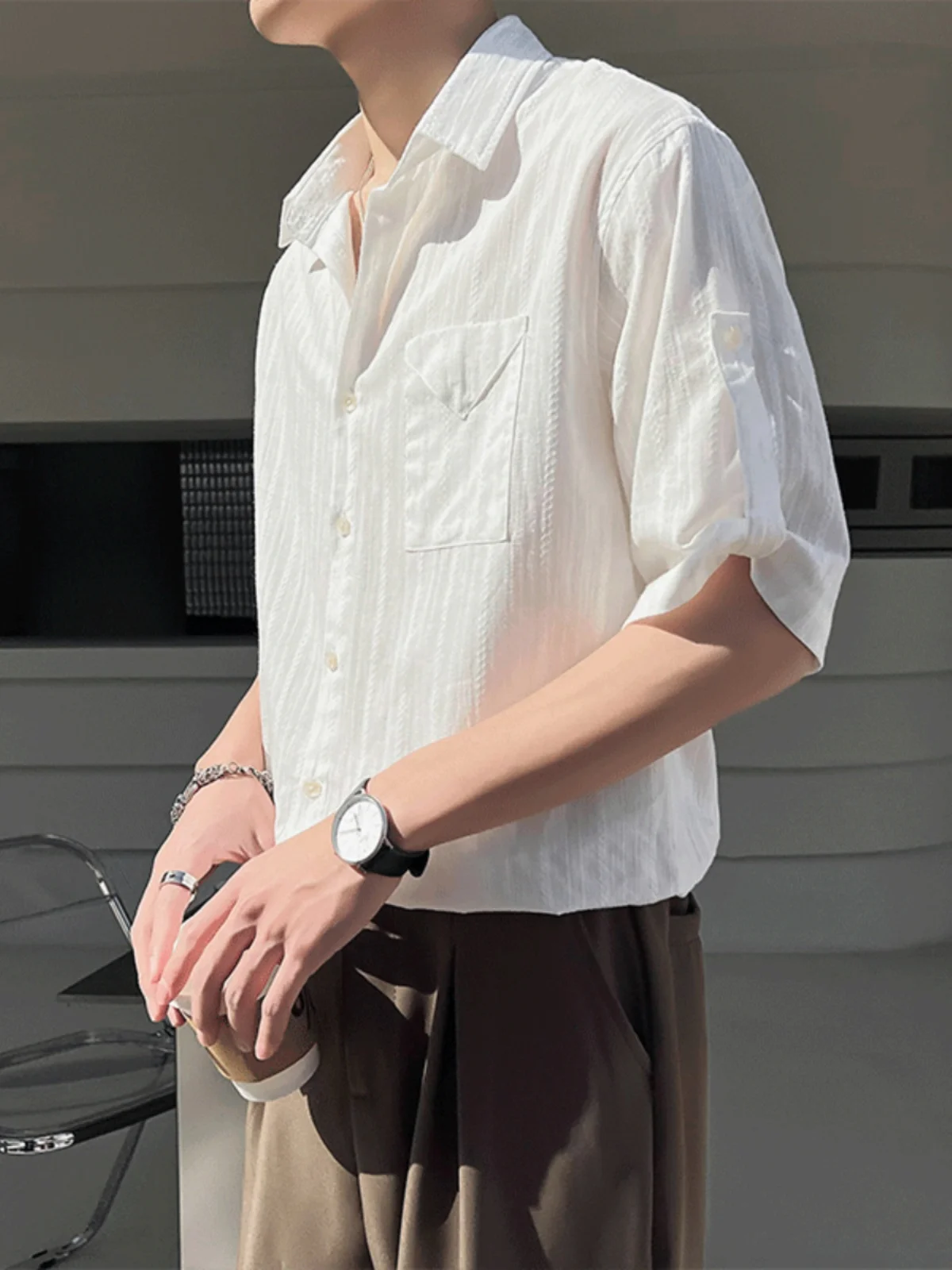 

Cool Men's ort Sve irt Summer Loose Drapey Sle White Casual Faion High Quali Button up irt for Youth