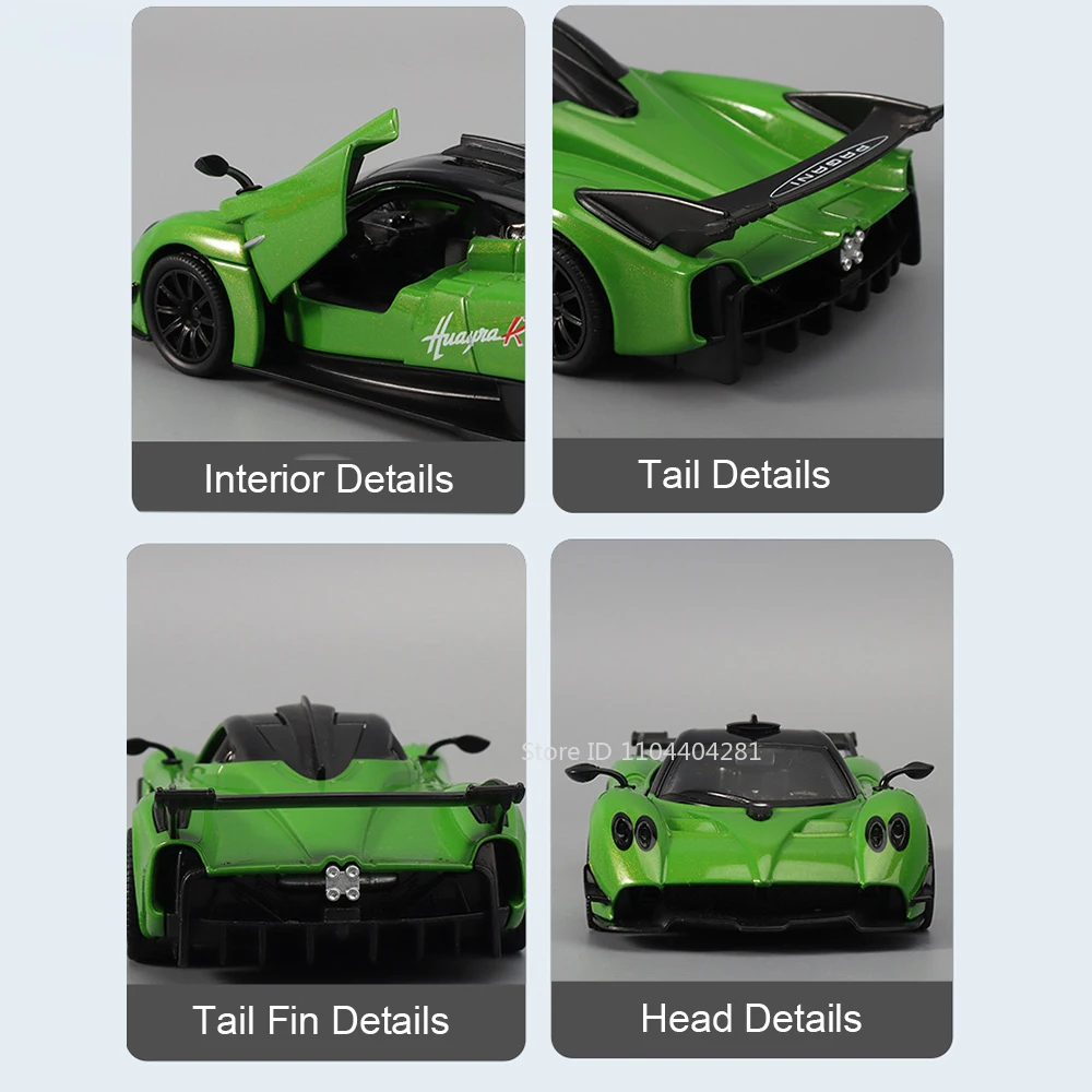 1:32 Pagani Huayra R Miniature Model BC Diecast Alloy Car Toy Sound Light Rear Wheel Return Force Doors Opened Cars Collect Gift