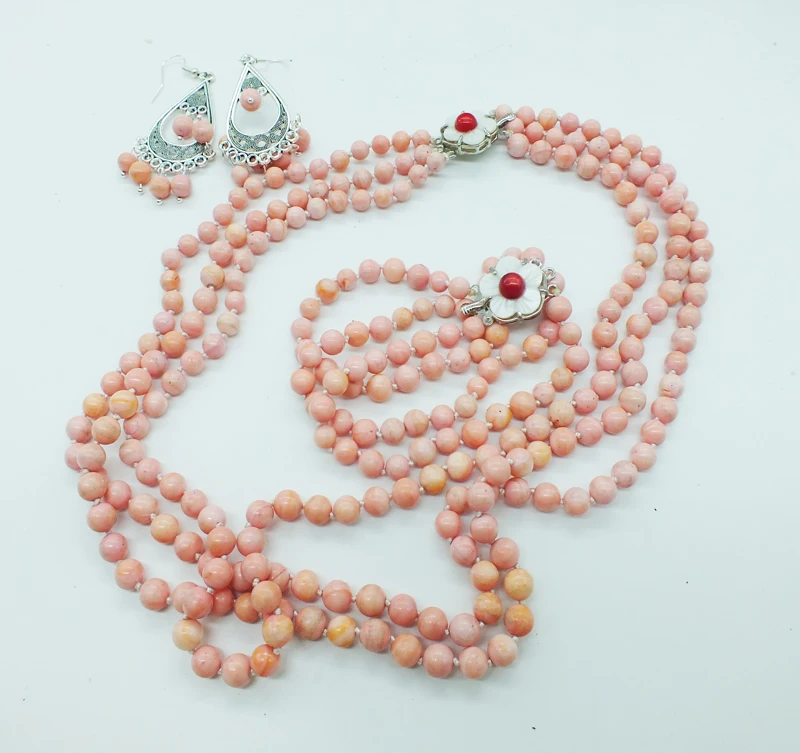 free delivery,! Classic natural pink coral necklace. Bracelet. Stud Earrings, African Bridal Wedding Set
