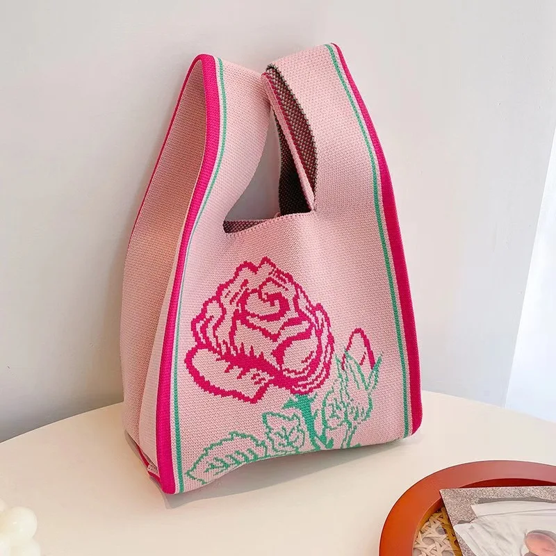 Women'S Tote Bags Knot Wrist Handmade Knitted Bag Portable Mini Striped Bucket Phone Bags Large Capacity Spring Summer Handbags