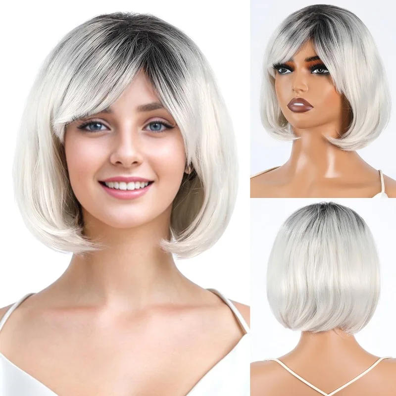 

Fashion Hairstyle Woman Full Wig Festival Party Masquerade Daily Wear Simulated Hair High-temperature Silk Straight Short Hair