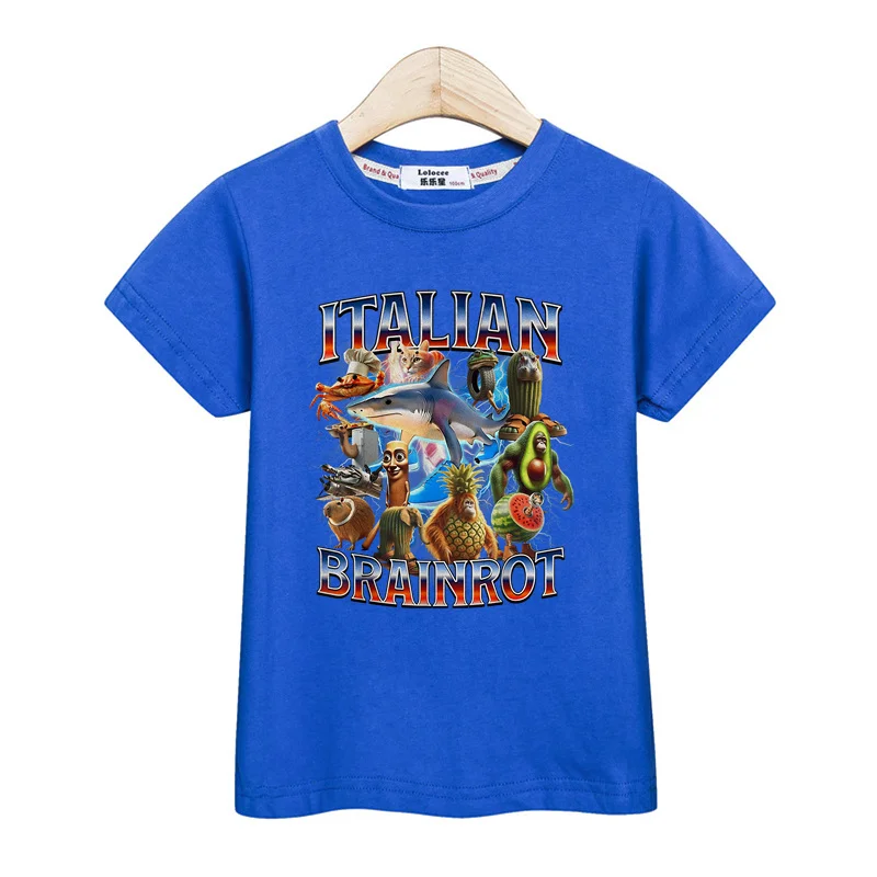 Children Summer Shirt Italian Brainrot Cartoon T-shirt for Boys AI Printed Top Short Sleeved Tees image 3
