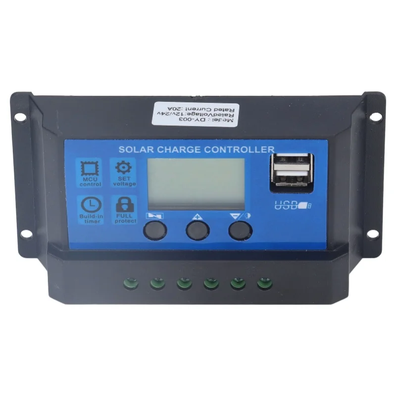 

Solar Charge Controller LCD Automatic Identification With 5V Smart 2 USB Port 20A 12V 24V