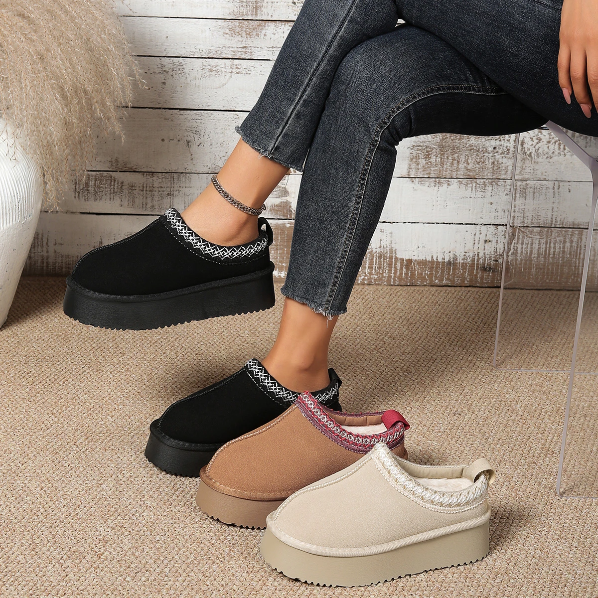 Zapatillas antideslizantes Retro para mujer, zapatos planos informales de lujo de piel, cómodas zapatillas de nieve con plataforma, invierno 2025