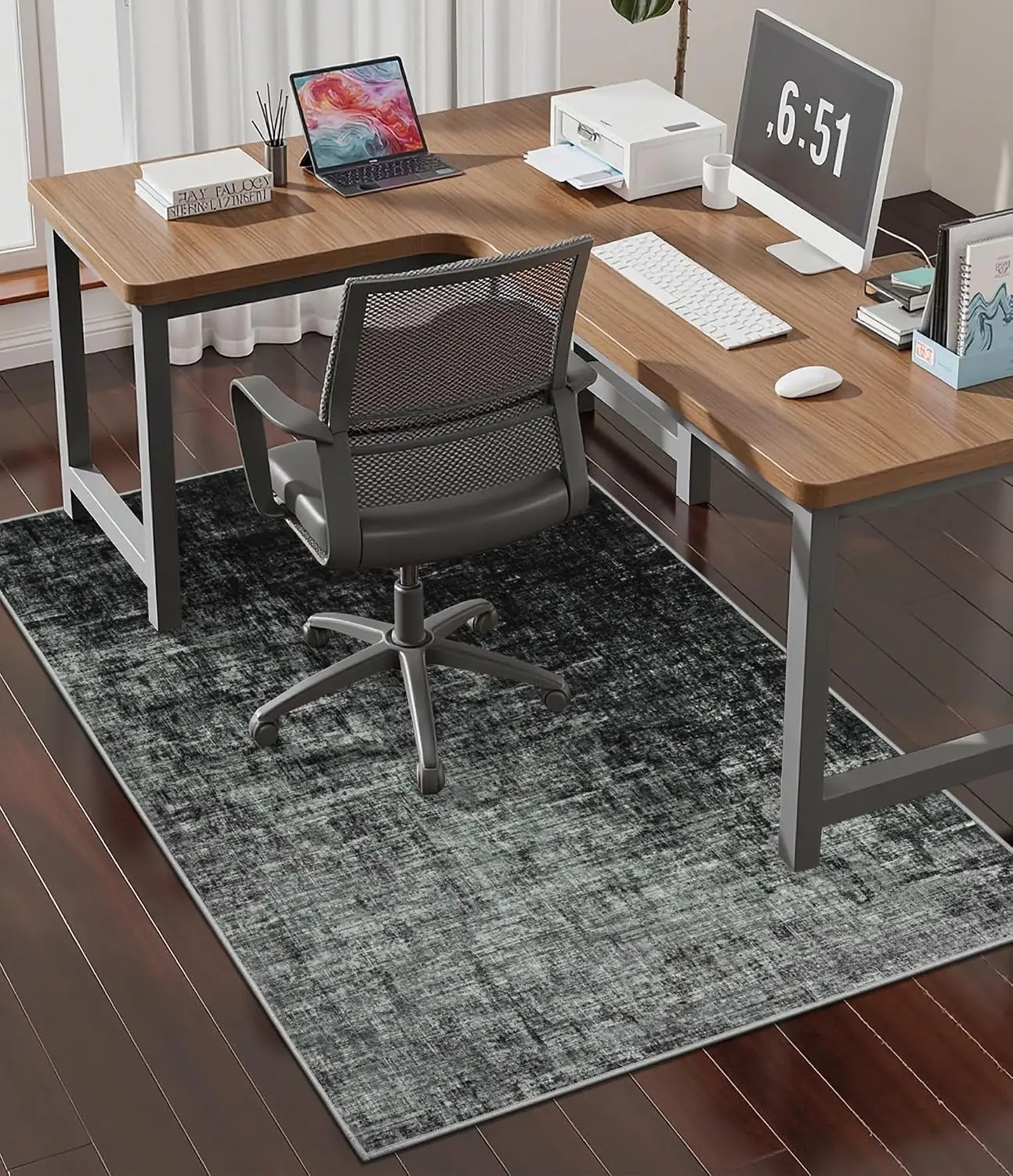 Tapis de chaise de bureau à motif botanique en forme de feuille, protection de sol pour bureaux et sols en bois dur, avec dos antidérapant, pour salon