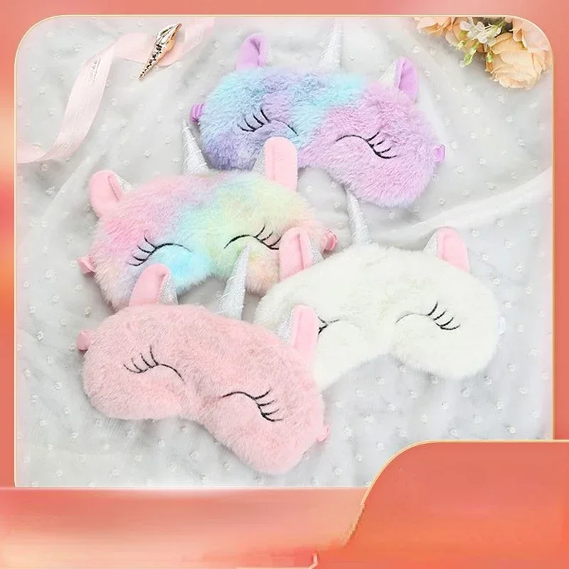 Cartoon Unicorn Silk Eye Mask Variety Sleeping Mask Eyeshade Relax Mask Plush Eye Shade Cover  for Travel Home Party Gifts