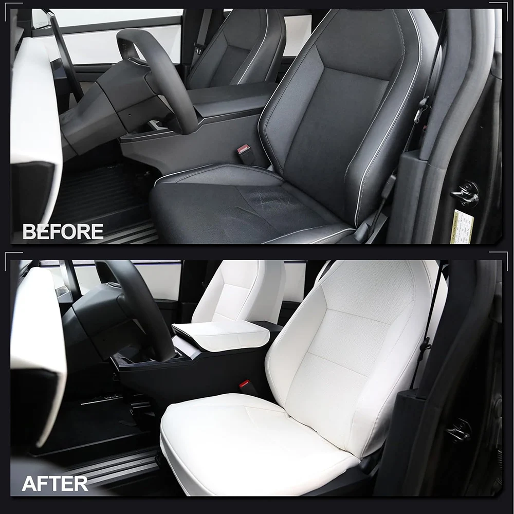 Full Coverage PU Leather Seat Covers for Tesla Cybertruck 2026 2025 Seat Protector with Armrest Cover for Cybertruck Accessories