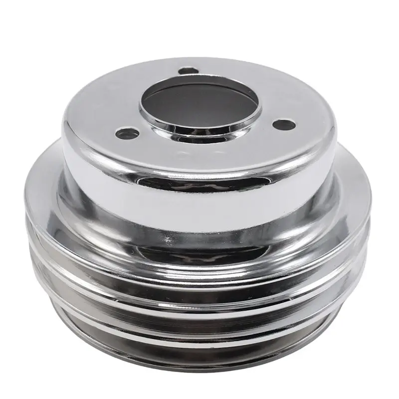 X39A-SBF Small Block Water Pump Pulley Chrome Steel Triple Groove 1 Groove Crank For Ford 260 289 Mustang 1965-1966
