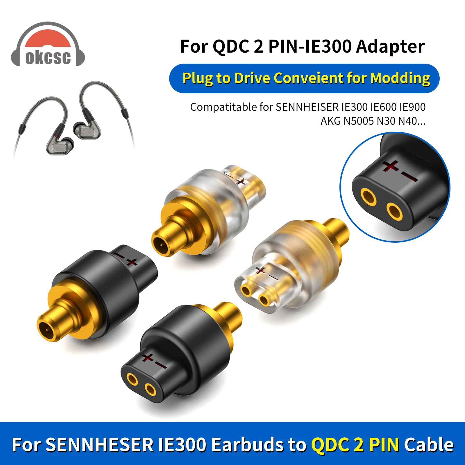 

OKCSC QDC Female SENNHEISER IE300 Male Earphone Adapter to Earphones Earsets for SENNHEISER IE300 IE600 IE900 AKG N5005 N30 N40