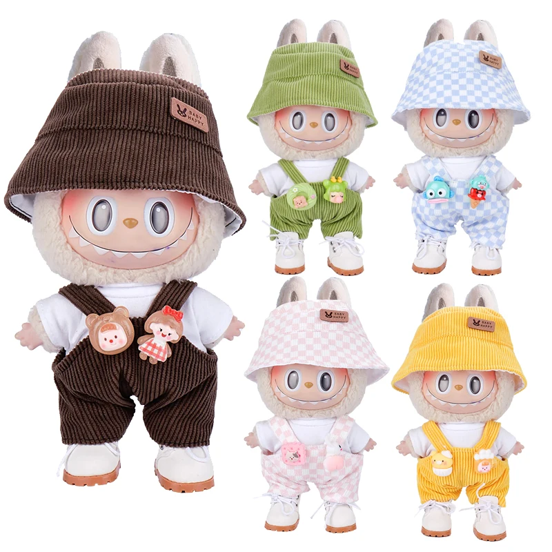 

6.69inch Labubu Doll Clothes Set with 3 Stylish, Fisherman Hat Sweater Pants or Skirt for Bulabu Dolls（No doll）