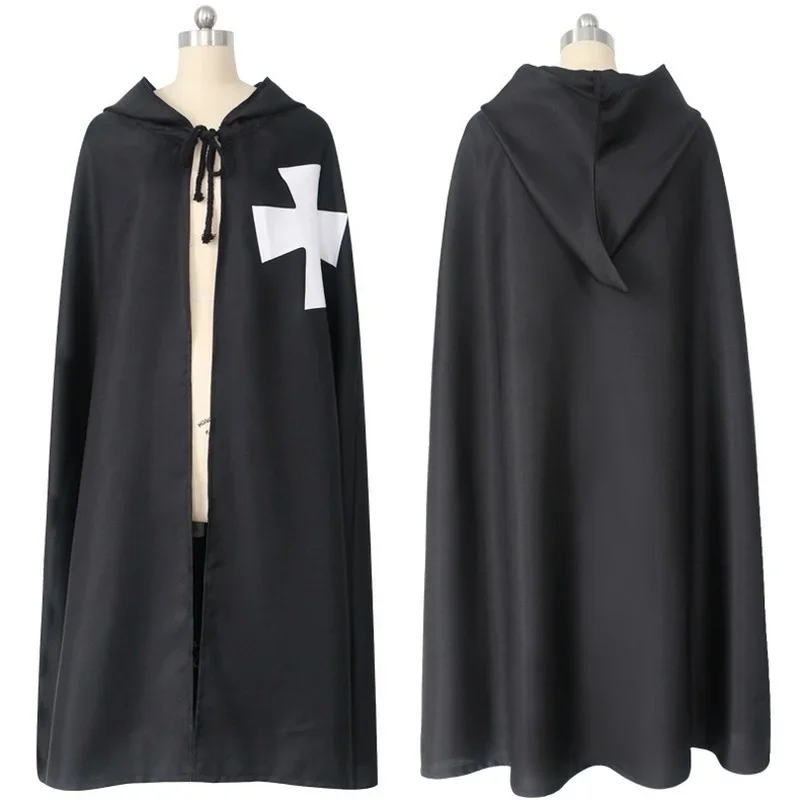 Fantasia medieval de cosplay dos Cavaleiros Templários, capa e manto branco, túnica de Halloween para homens, presente para adultos