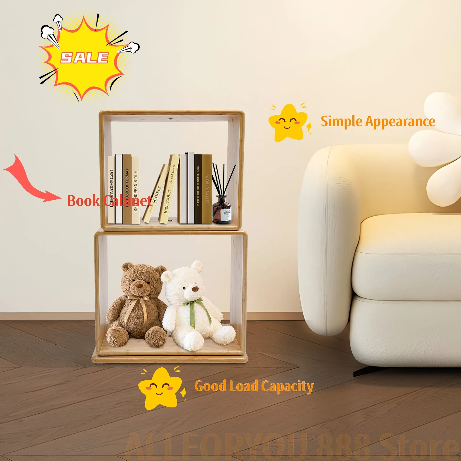 

2 Tiers Creative Open Book Cabinet with Good Load Capacity for Indoor Use