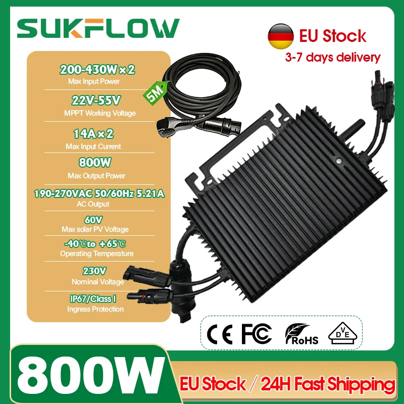 Micro-onduleur solaire 800W Plug and Play 2 MPPT WiFi pour balcon