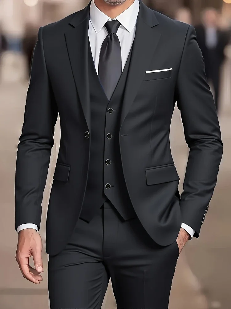 Men's 3pcs Suit- Slim Fit Tuxedo Set for Wedding Black Suit Perfect for Office Meetings Formal Slim Fit Suit Dress