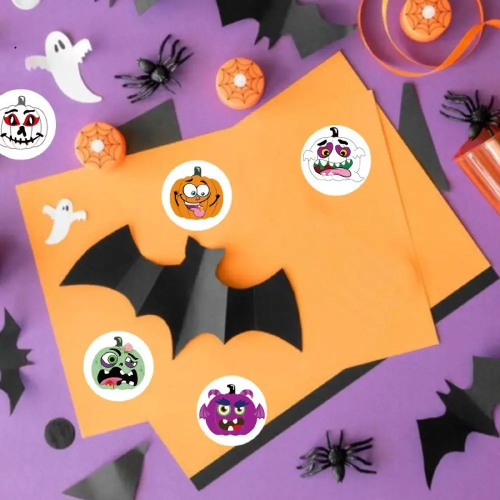 1200Pcs Cute Ghost Halloween Stickers Home Decoration Self-adhesive Funny Pumpkin Sticker Envelope Label Package Seal Decals
