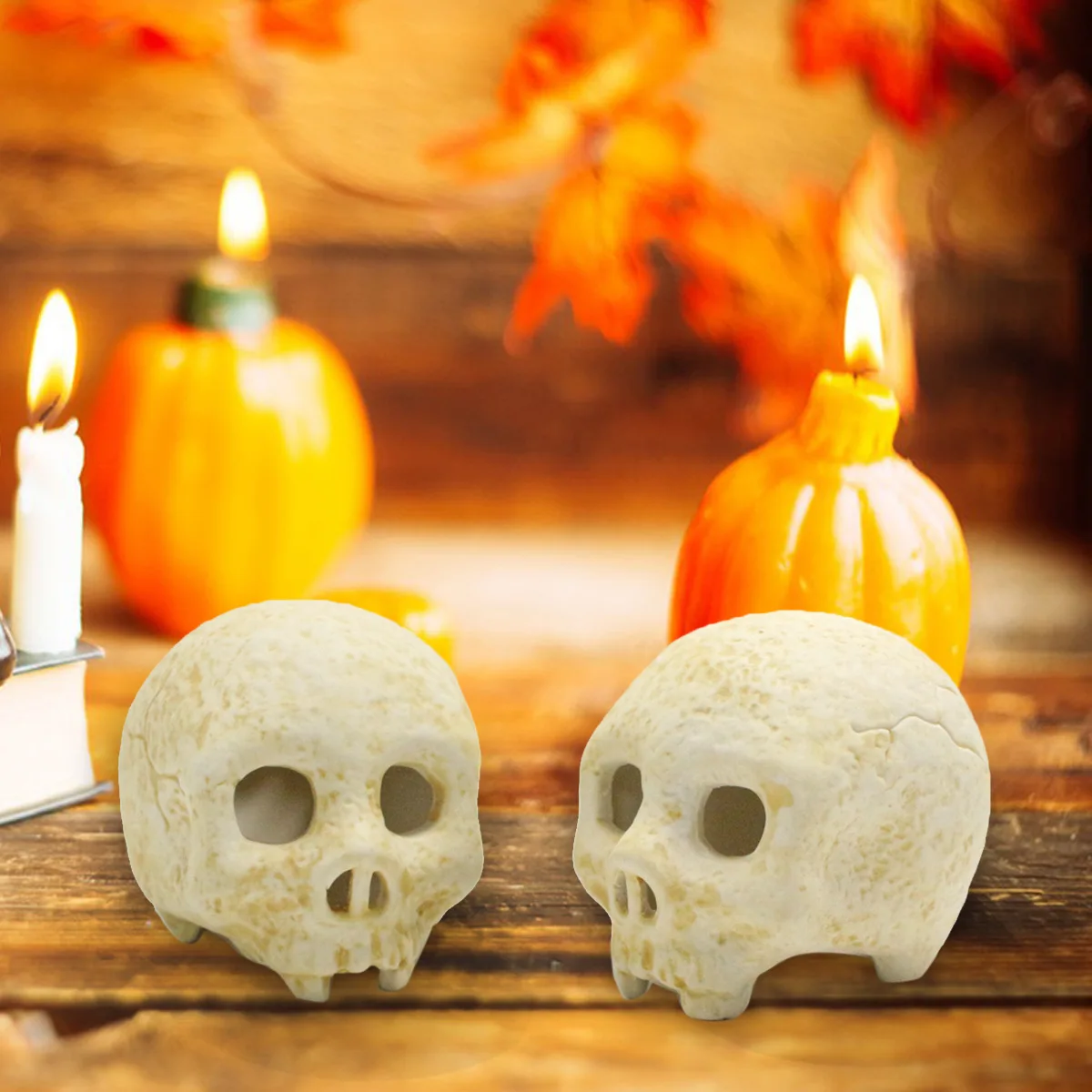 

2-Piece Fireproof Skull Decor - Ceramic Fire Pit for Indoor/Outdoor Halloween