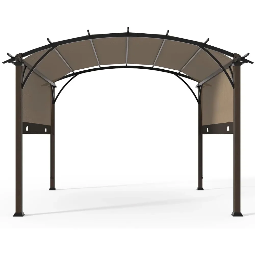 

11.4x11.4 ft Outdoor Pergola – Retractable Textilene Shade & Wood-Look Steel Frame for Patio Use